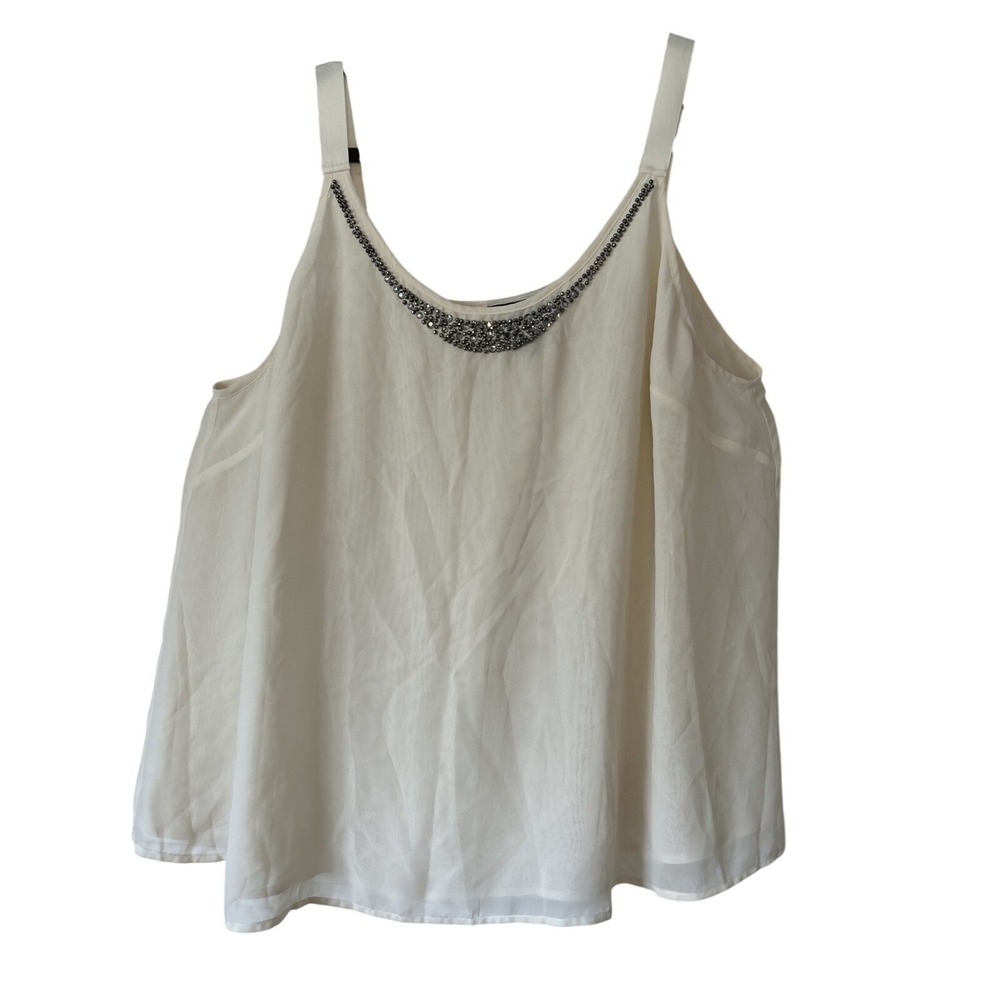 Lane Bryant Womens‎ Ivory Beaded Embellished Chiffon Cami Tank Top Plus Size 28